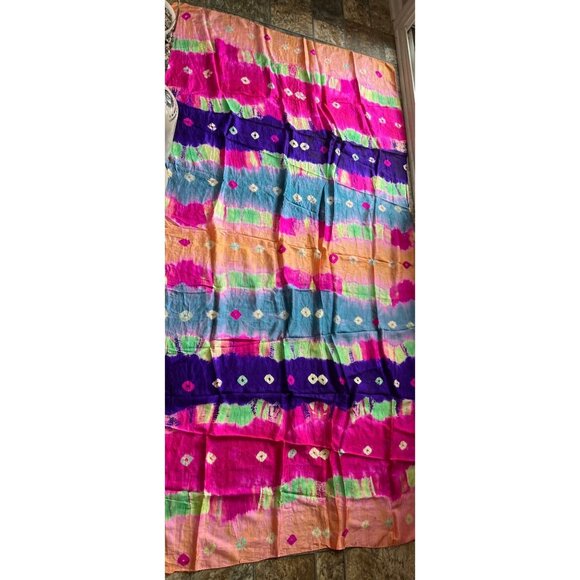 Vtg 1970's Traditional Bhandini Tie and Dye Artistic Silk Scarf Shawl Wrap 100% - Picture 1 of 10